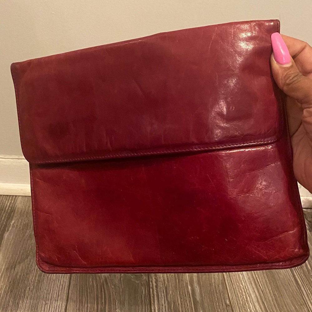 Red Leather Fold-Over Clutch